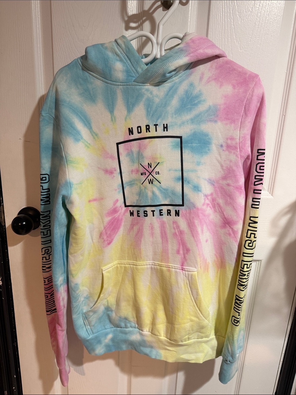 North Western Tie-Dye Pullover Hoodie - Pastel Pink Blue Yellow